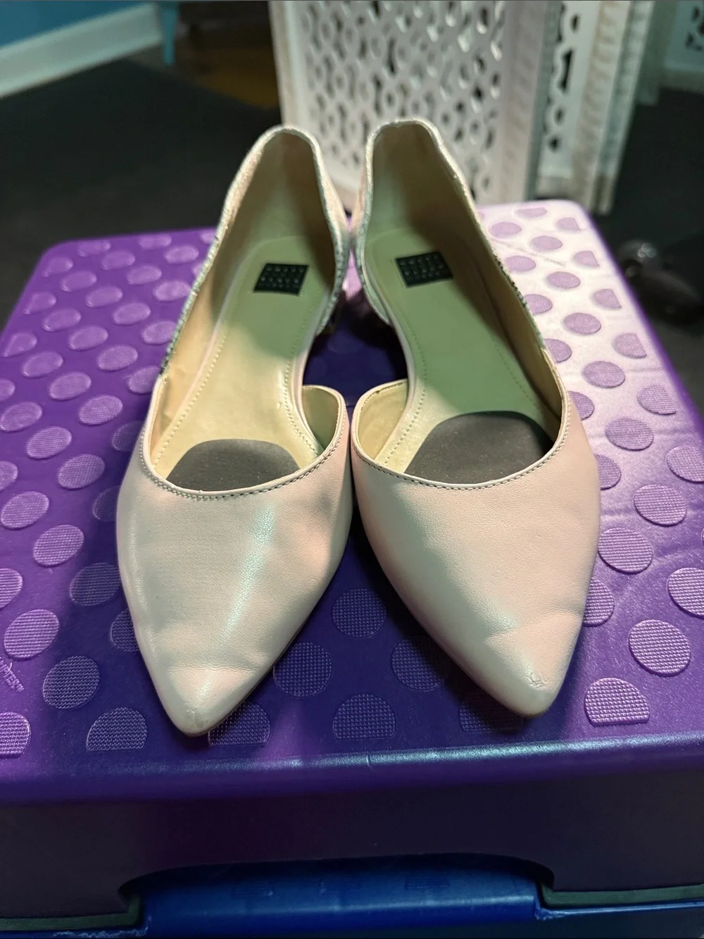 White House Black Market Blush Pink Pointed D'Orsay Flats with Snakeskin Accent
